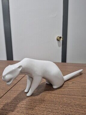 Vtg MCM Royal Dux Bohemia White Panther Statue
